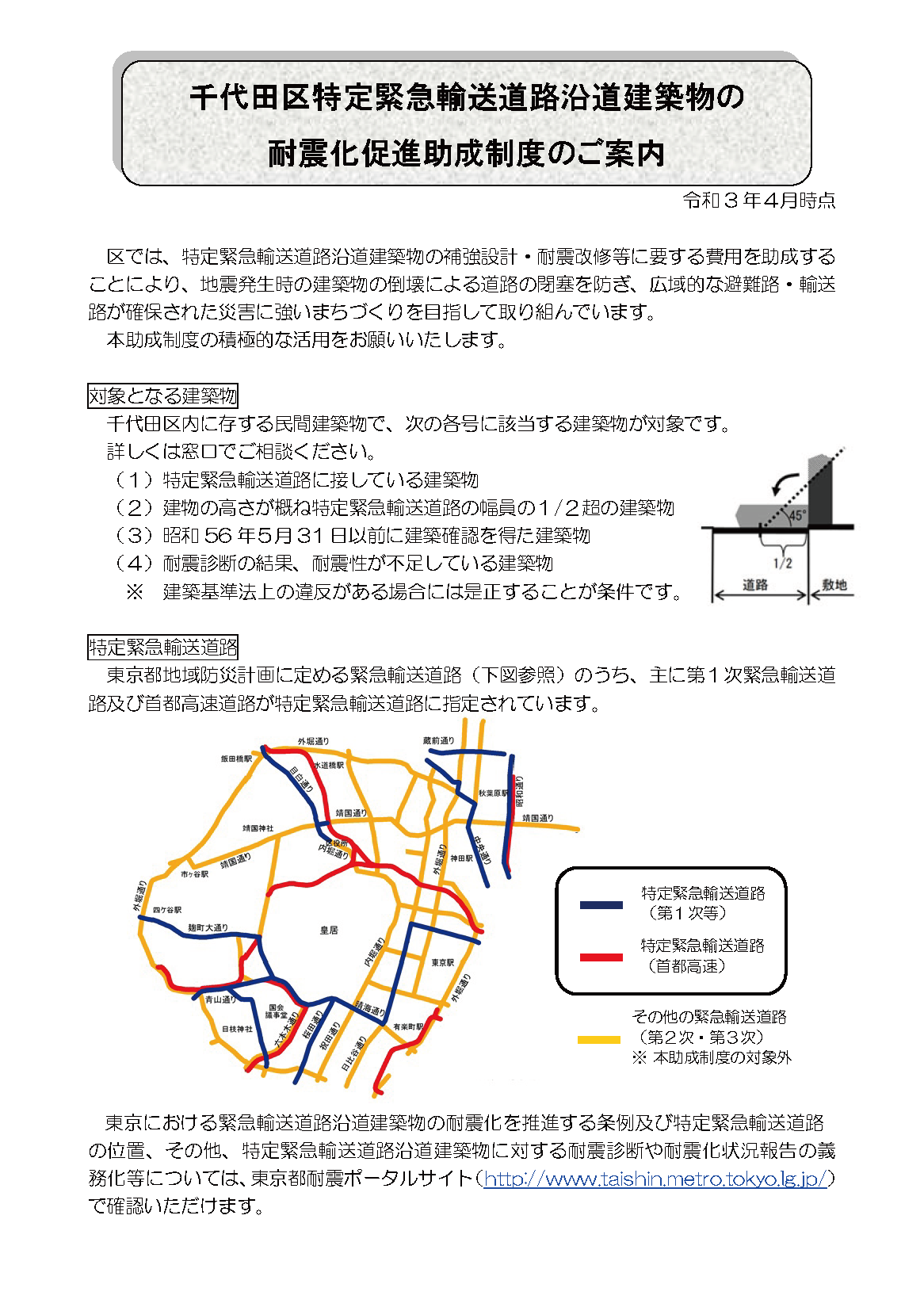 千代田区特定緊急輸送道路沿道建築物の耐震化促進助成制度のご案内